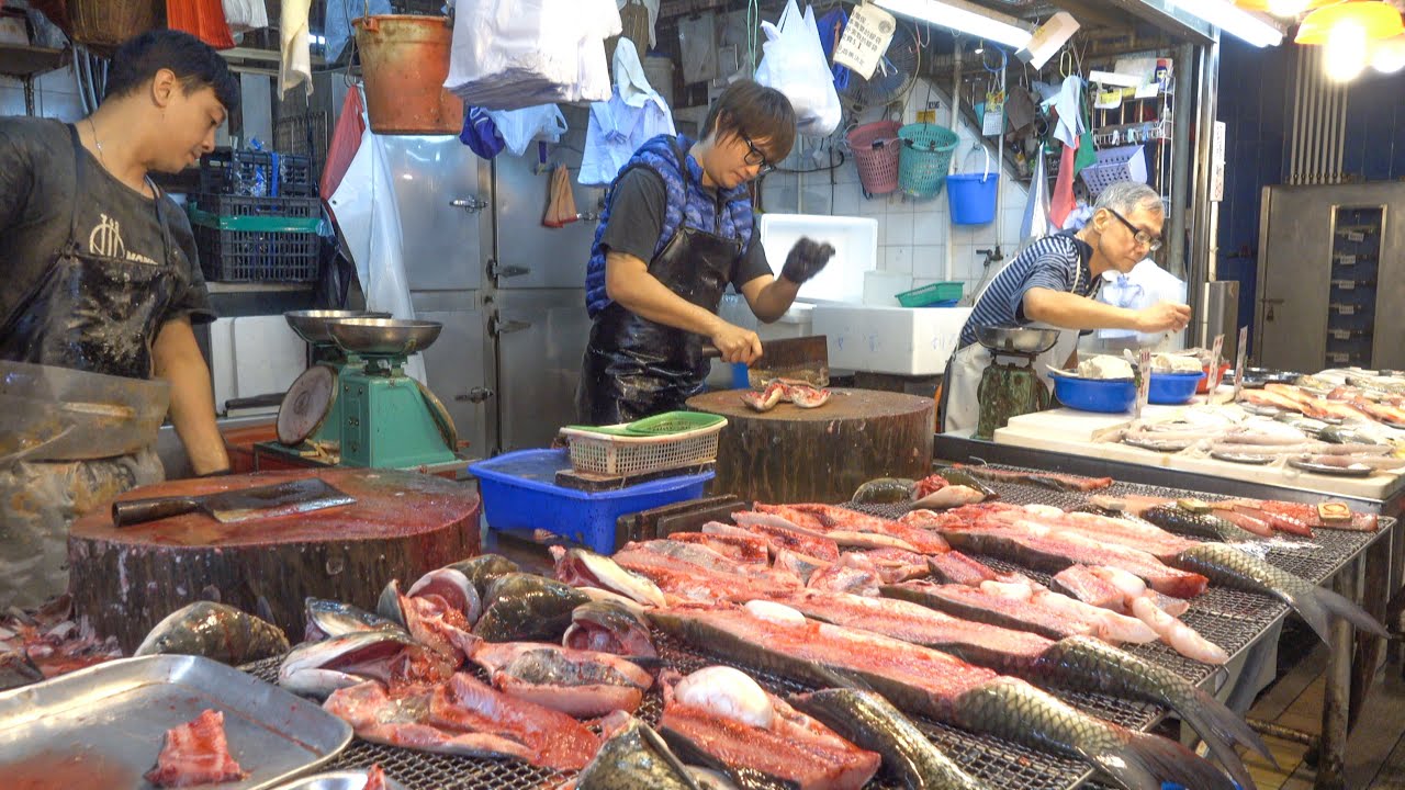 Seafood and Fish in Hong Kong Amazing Wet Markets. World Food and Street Food