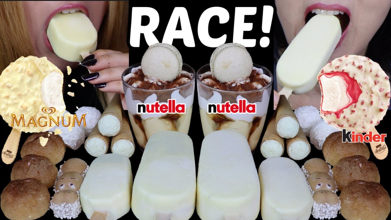 ASMR WHITE CHOCOLATE RACE! BIG ICE CREAM BAR, KINDER, TIRAMISU GELATO, FERRERO ROCHER, NUTELLA 먹방