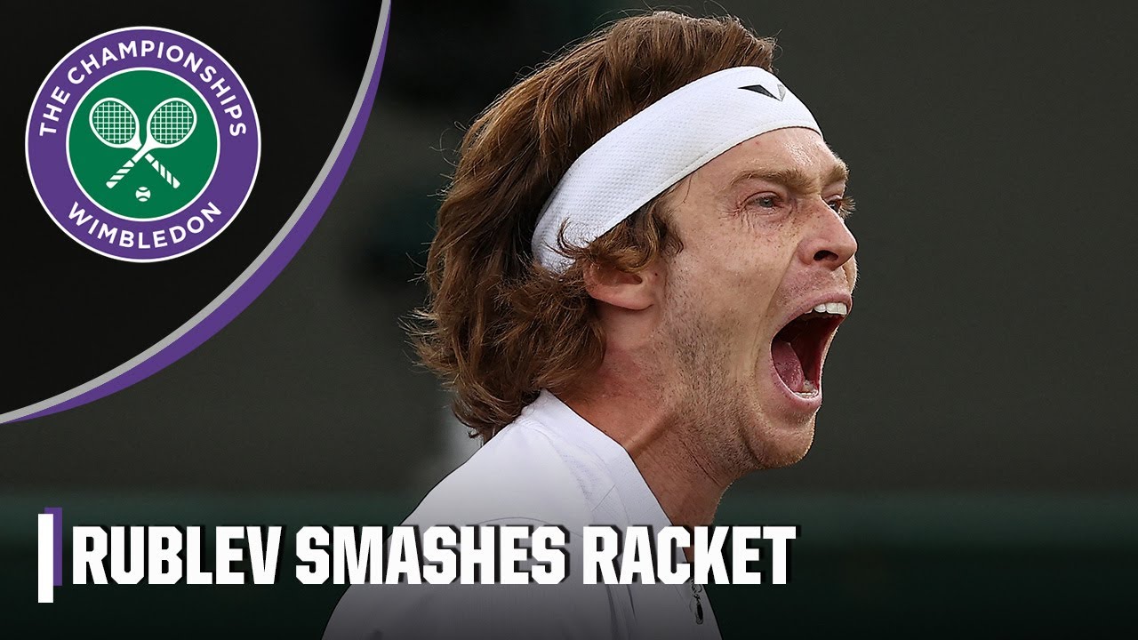WIMBLEDON TANTRUM! Andrey Rublev smashes racket into his knee after mis-hit | Wimbledon on ESPN