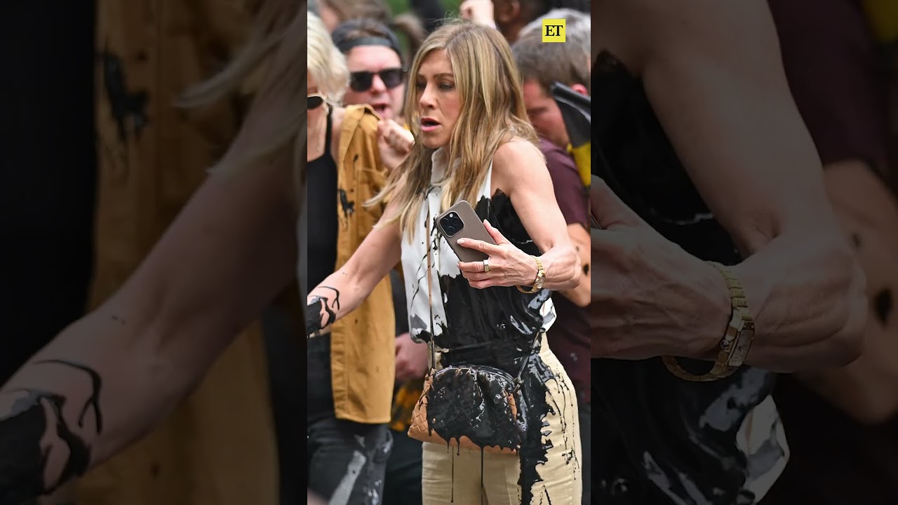 Jennifer Aniston gets oil thrown on her while filming ‘The Morning Show’ #shorts