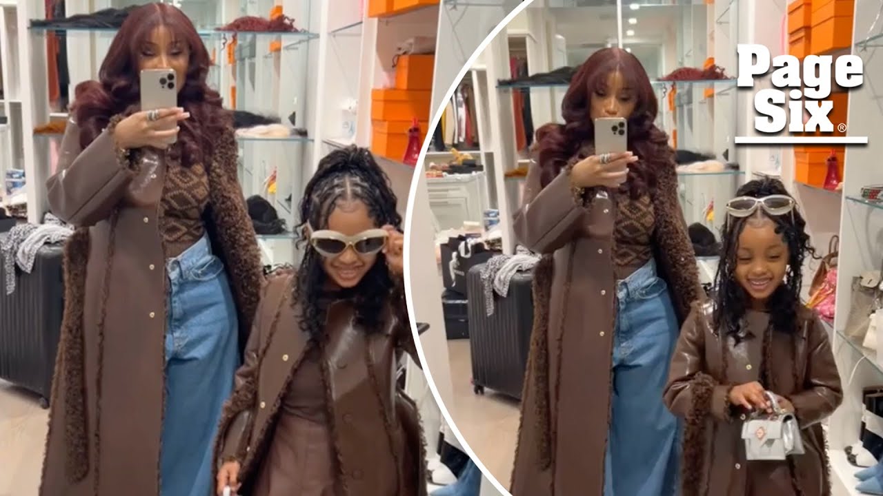 Cardi B and daughter Kulture twin in festive matching coats for Thanksgiving