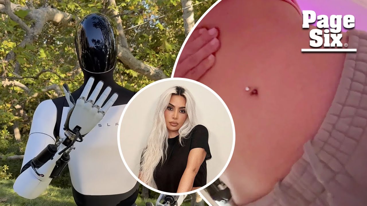 Fans react to Kim Kardashian hanging out with $30K Tesla robot and her belly button ring