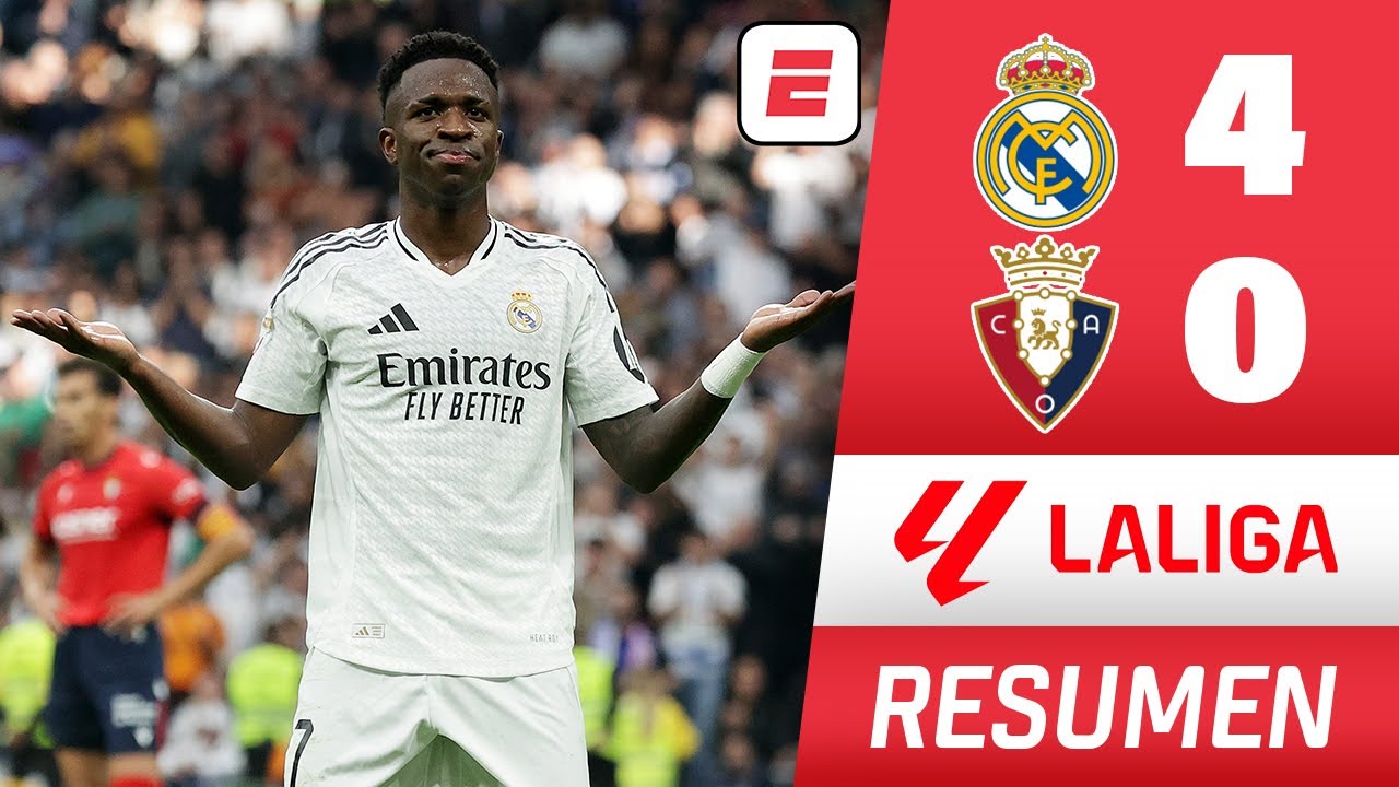 REAL MADRID GOLEÓ 4-0 al OSASUNA con HAT TRICK DE VINICIUS. GOLAZO de BELLINGHAM | La Liga | RESUMEN