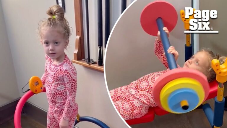 Patrick and Brittany Mahomes' daughter Sterling, 4, works out with toy treadmill and foam weights