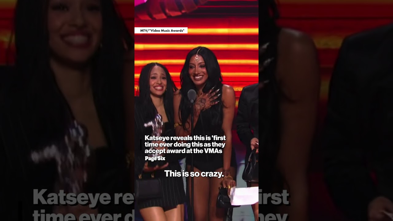 KATSEYE reveals this is ‘first time ever doing this as they accept award at the VMAs #shorts