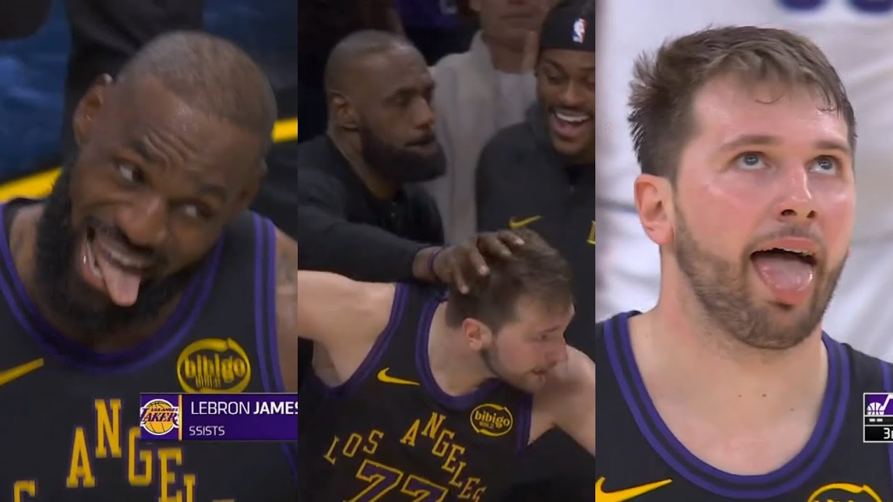 LeBron James and Luka Doncic having so much fun in LeBron’s first game this season 😂