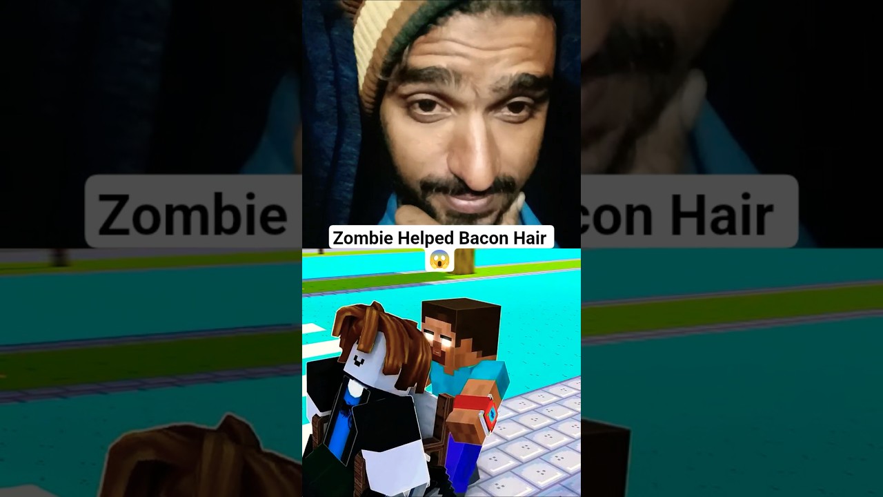 Zombie Helps Bacon Hair Cross Safely 😱😂 #minecraft #memes #shorts