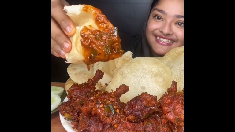 ASMR: EATING SPICY CHICKEN LOLIPOP🔥 PURI/LUCHI || #shorts #mukbangn#asmreating #mukbangasmr #asmr