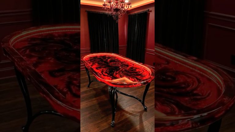 DIY Glowing Epoxy Resin Table with Rose Petals 🥀 (Satisfying Woodworking)