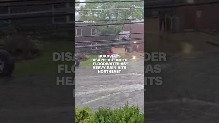 Roadways disappear under floodwater as heavy rain hits northeast