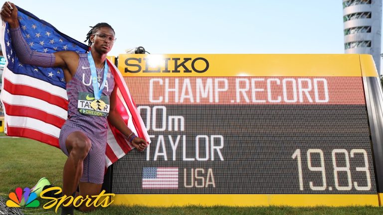 CHAMPIONSHIP RECORD: Tate Taylor obliterates 200m field to earn sprint double at U20s | NBC Sports