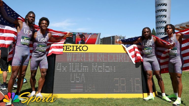 FASTEST IN HISTORY: Taylor anchors U.S. 4×100 team to U20 record at World Championships | NBC Sports