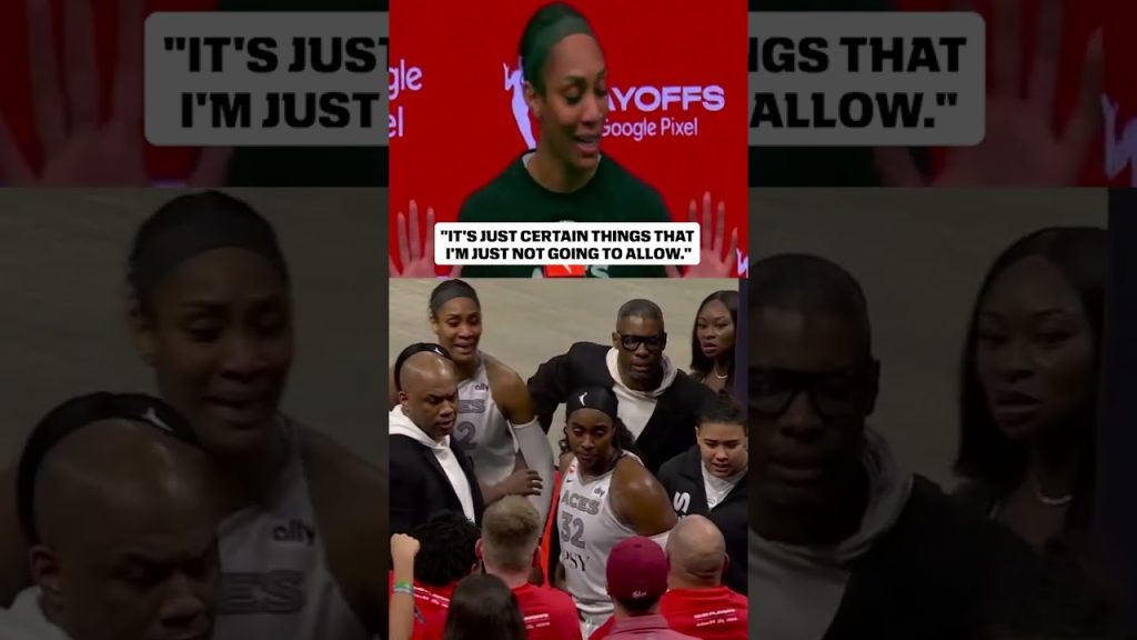 A’ja Wilson on the heated exchange with a fan on the baseline.