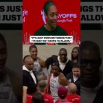 A’ja Wilson on the heated exchange with a fan on the baseline.