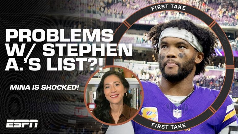 Mina Kimes calls out Stephen A.’s top-5 NFL teams A-List: Thought it was a typo! 😭 | First Take